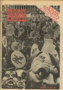 Front page of NME 6 May 1978 about the Anti Nazi League carnival and protests